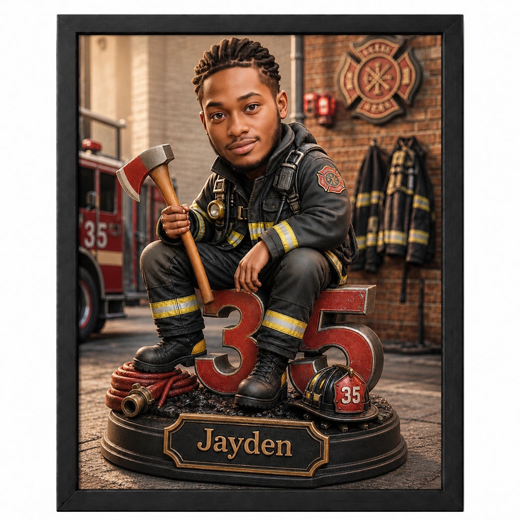 Firefighter Caricature from Photo - Birthday Gift for Husband
