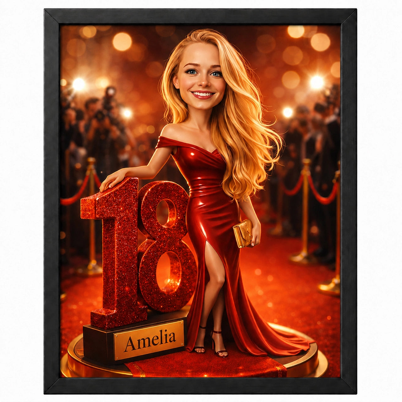 18th Birthday Portrait for a Girl. Red Carpet, Glamour. Caricature