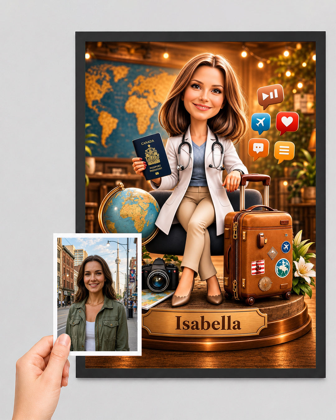 Traveler Caricature from Photo - Personalized Gift for Her