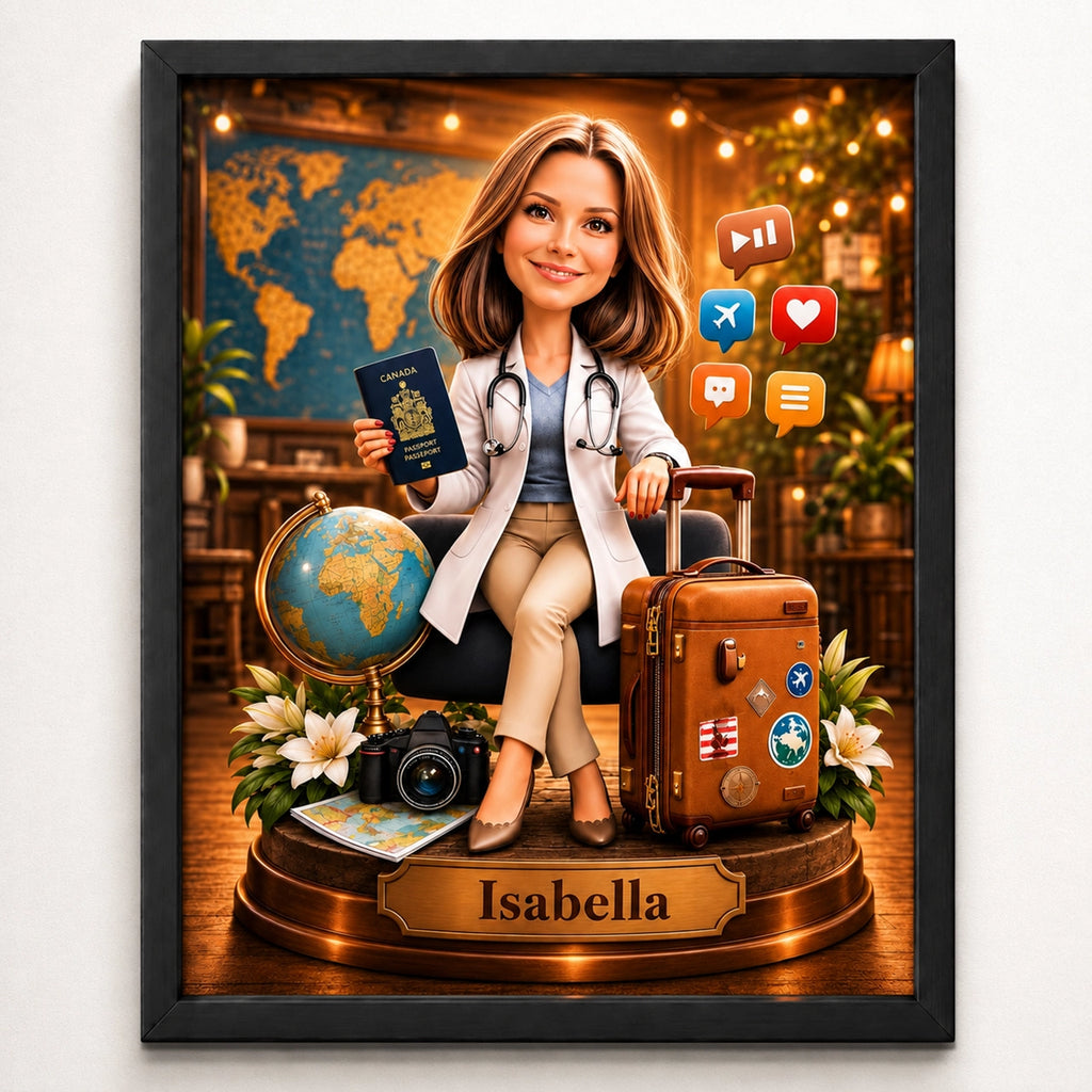 Traveler Caricature from Photo - Personalized Gift for Her