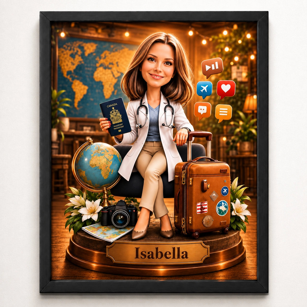 Traveler Caricature from Photo - Personalized Gift for Her