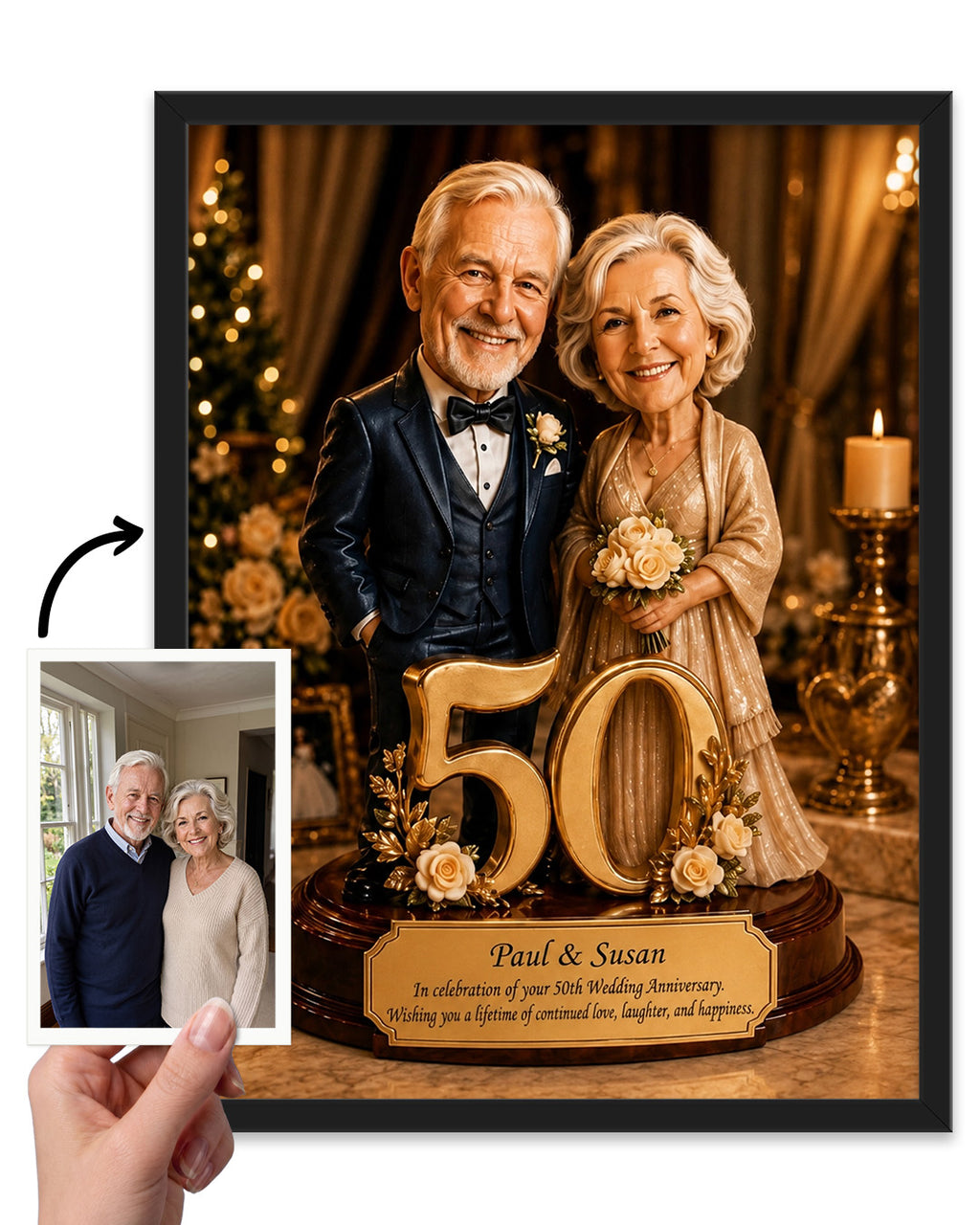 Anniversary Couple Portrait from Photo | Personalized Canvas Print | Anniversary Gift | Elegant Custom Portrait