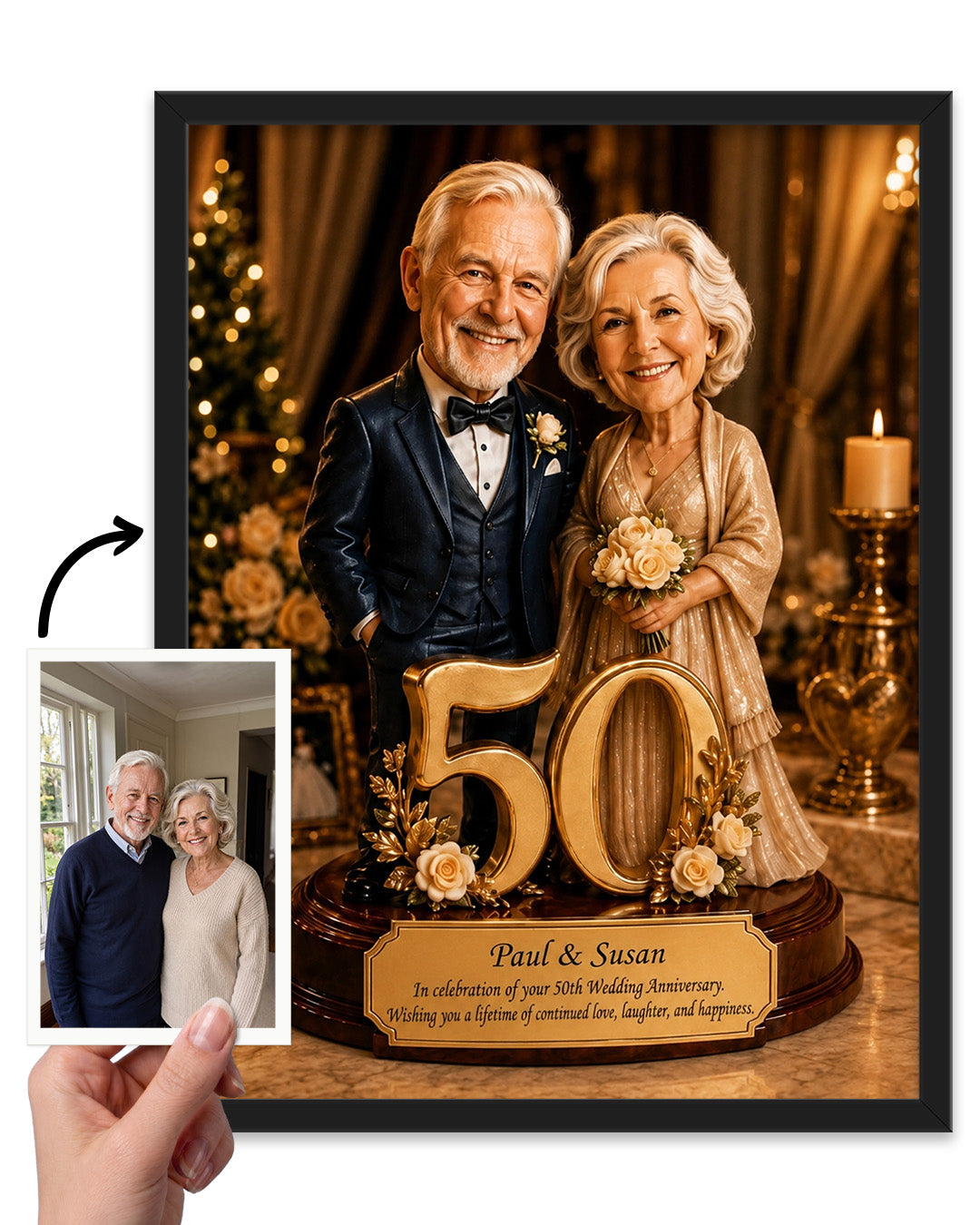 Anniversary Couple Portrait from Photo | Personalized Canvas Print | Anniversary Gift | Elegant Custom Portrait
