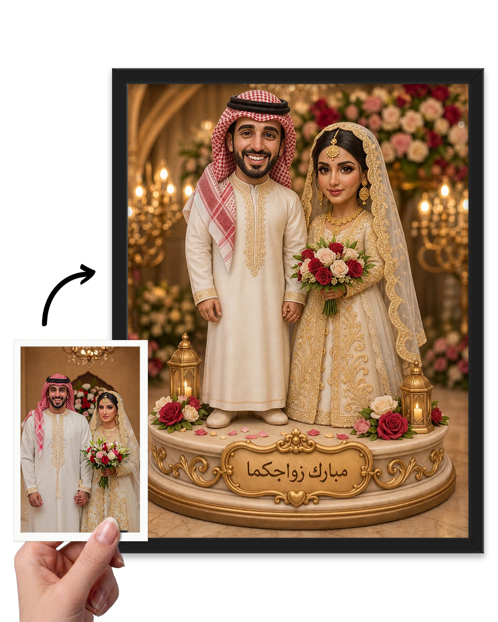 لوحة زفاف خليجية مخصصة من صورتكما — هدية للعروسين