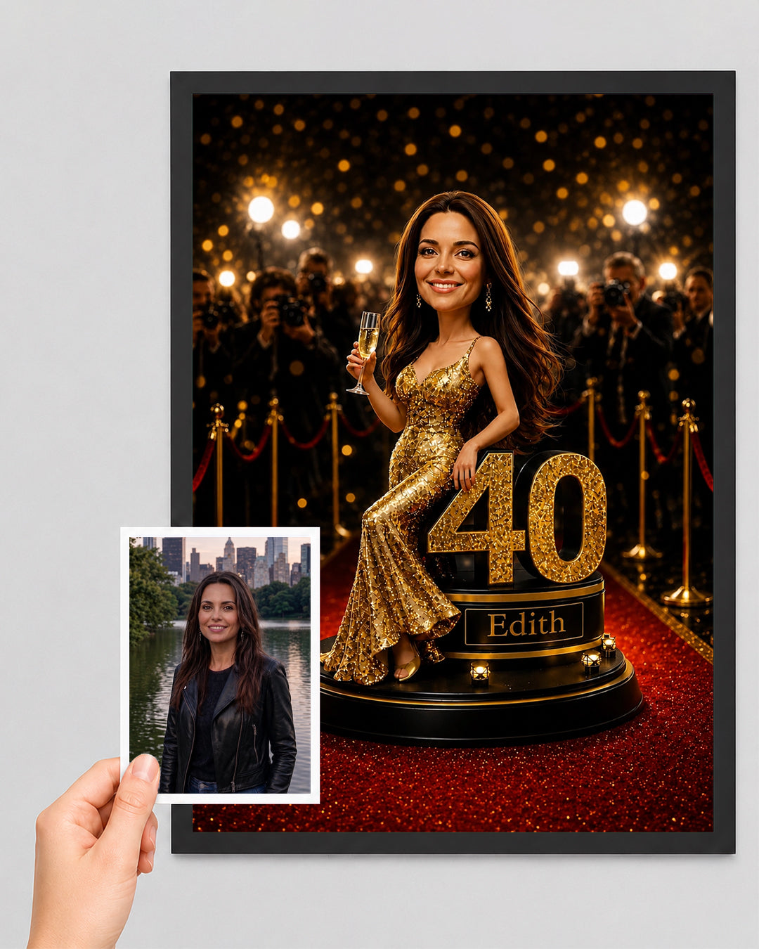 Custom portrait. A birthday gift for a woman. Red Carpet