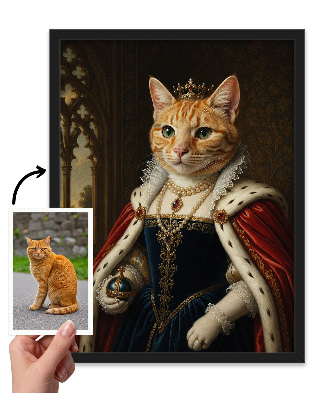 Custom Royal Cat Portrait from Photo | Personalized Canvas Print | Pet Lovers Gift | Royal Pet Portrait | Animal Wall Art