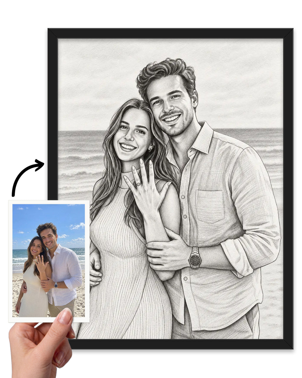 Custom Portrait From Photo, Personalized Wedding Gift, Pencil sketch, Anniversary Gifts For Wife Husband