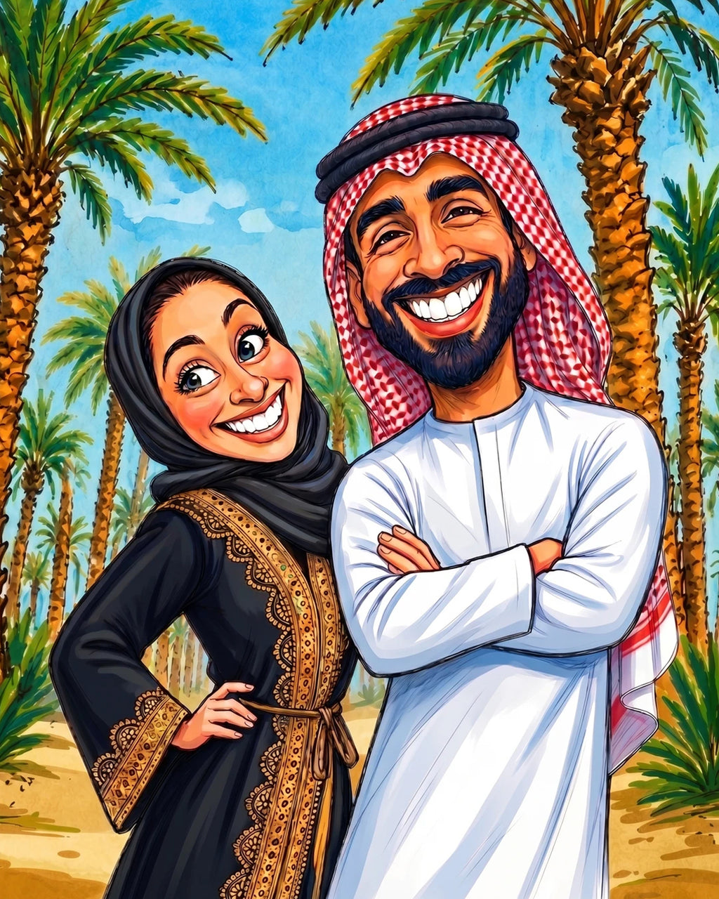 Personalized Gulf Couple Portrait – Custom Couple Gift