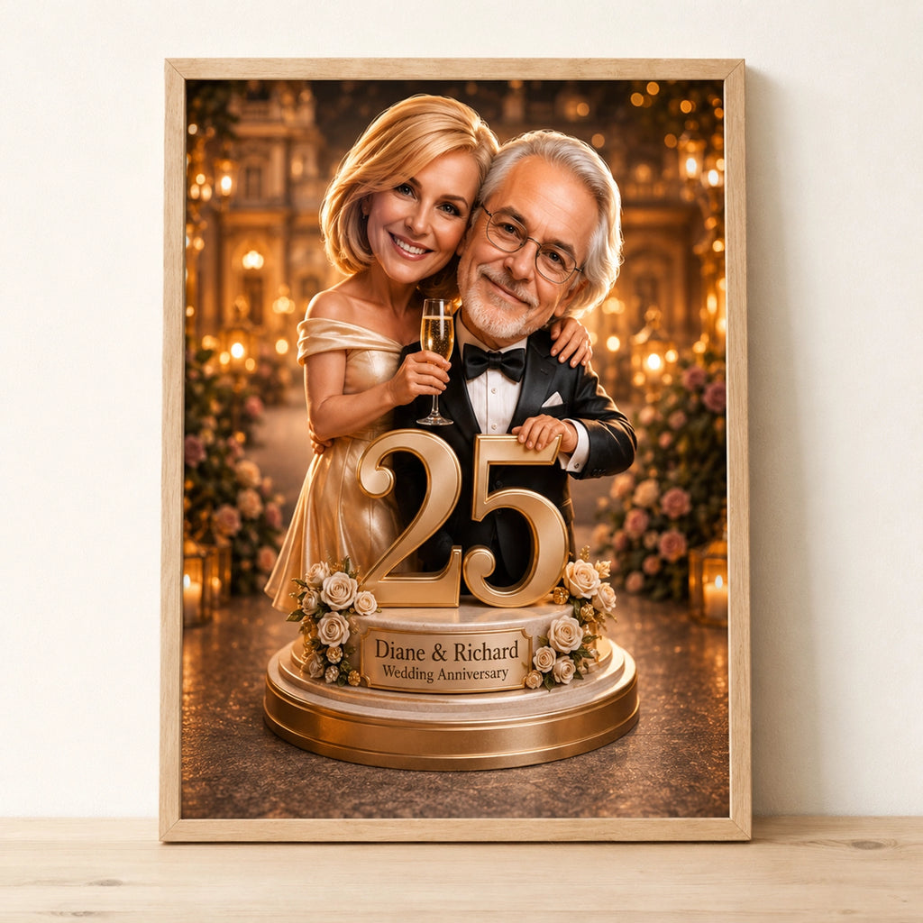 Personalized Wedding Anniversary Caricature from Photo - 25th, 30th, 40th or 50th