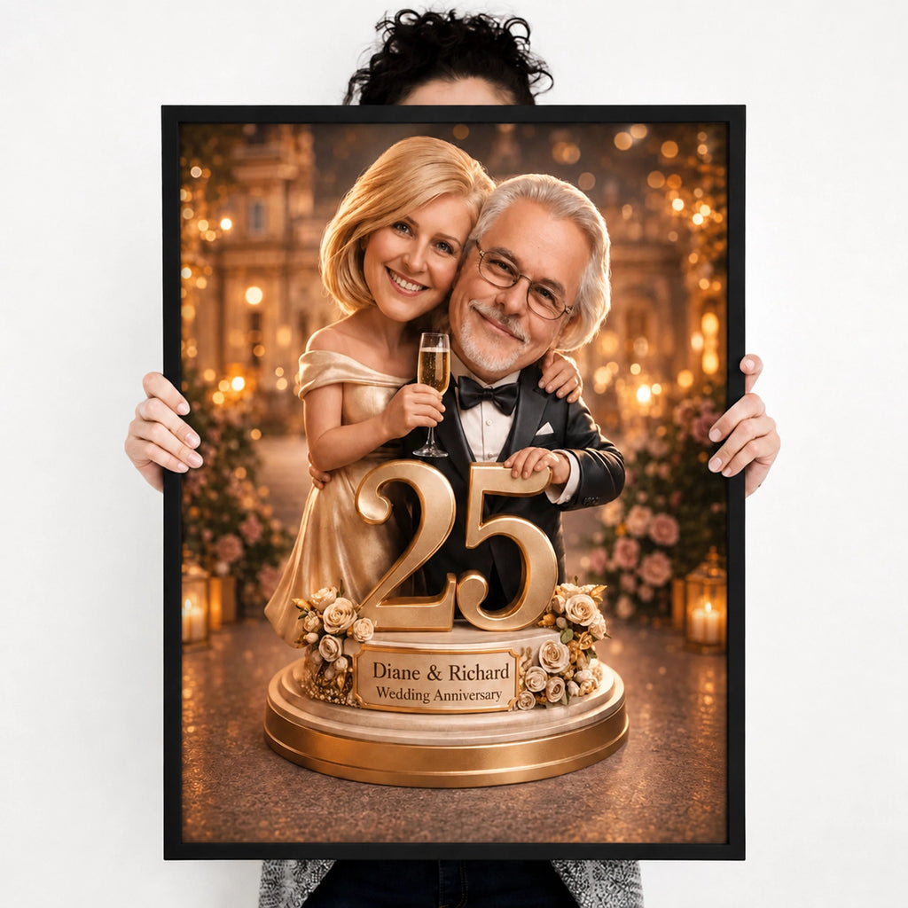 Personalized Wedding Anniversary Caricature from Photo - 25th, 30th, 40th or 50th