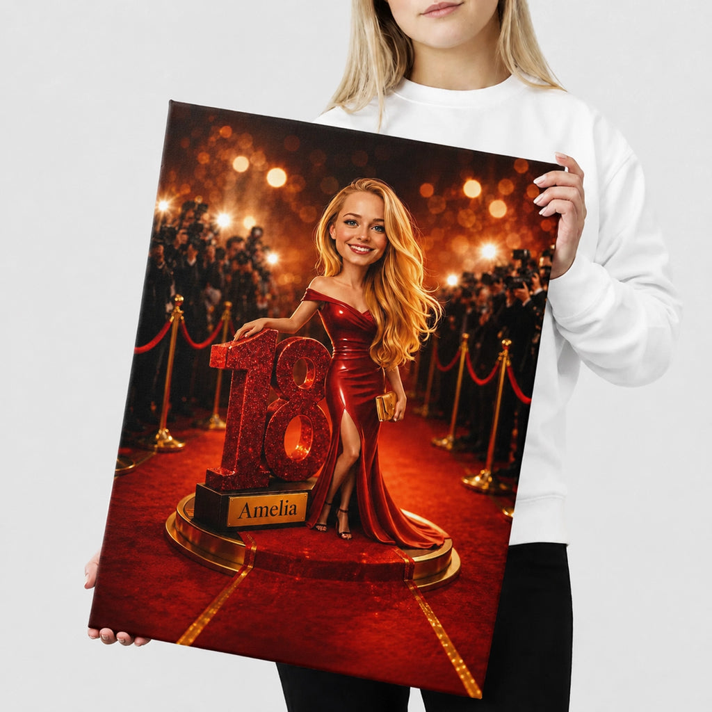 18th Birthday Portrait for a Girl. Red Carpet, Glamour. Caricature