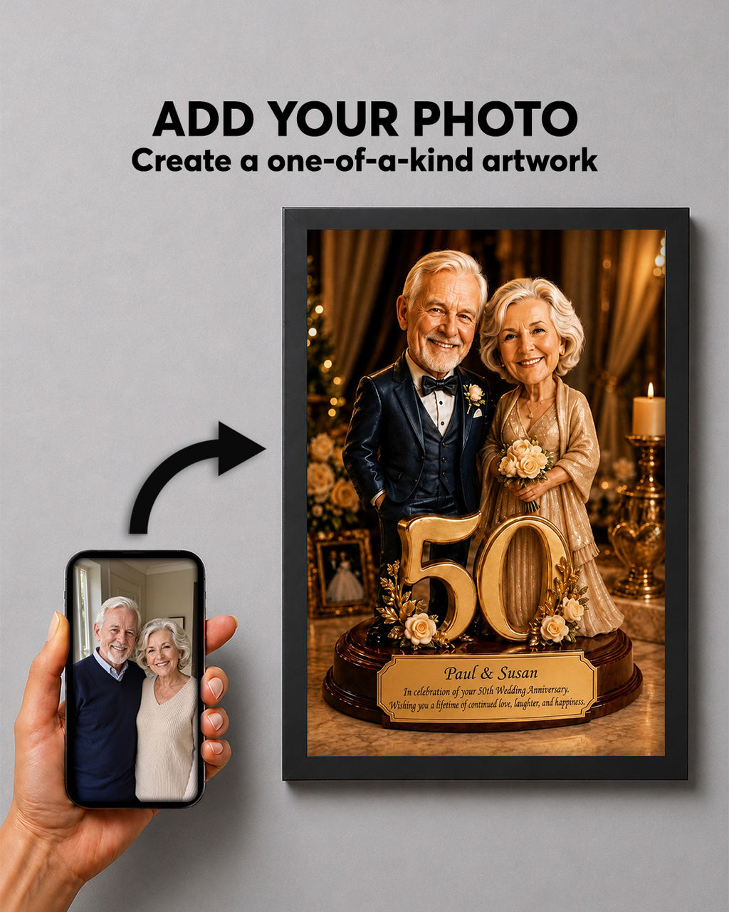Anniversary Couple Portrait from Photo | Personalized Canvas Print | Anniversary Gift | Elegant Custom Portrait