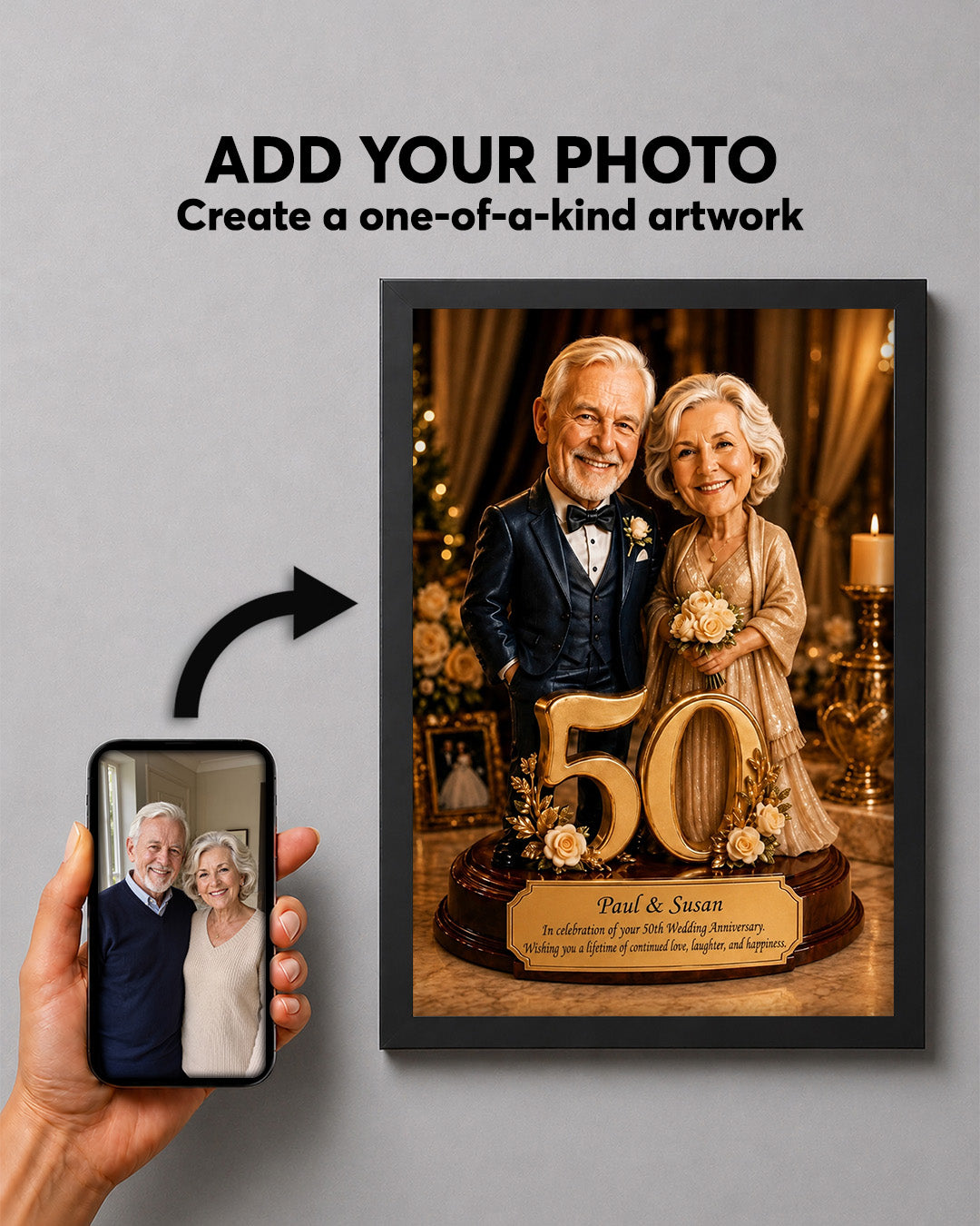 Anniversary Couple Portrait from Photo | Personalized Canvas Print | Anniversary Gift | Elegant Custom Portrait