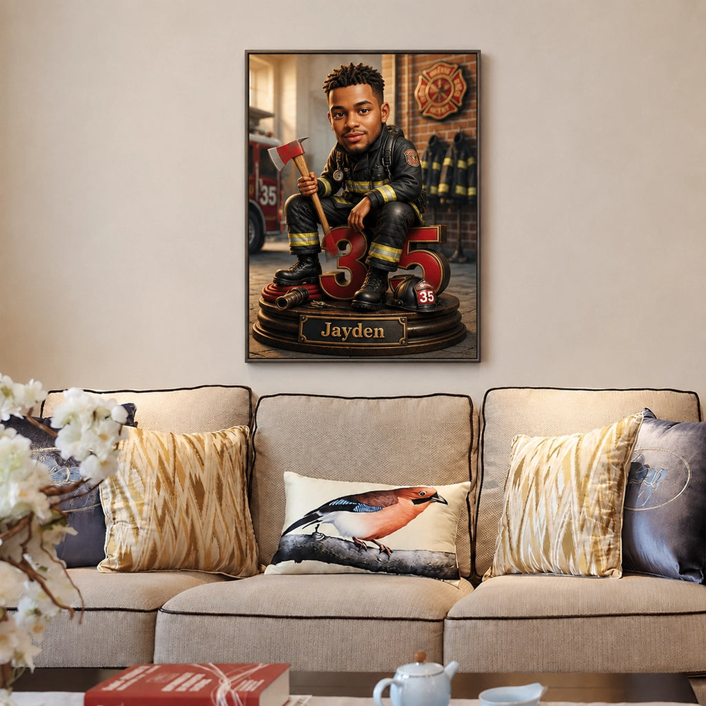 Firefighter Caricature from Photo - Birthday Gift for Husband
