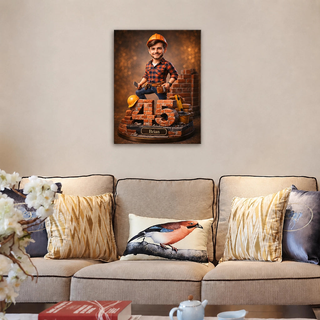 Custom Portrait Construction Worker - Personalized Gift