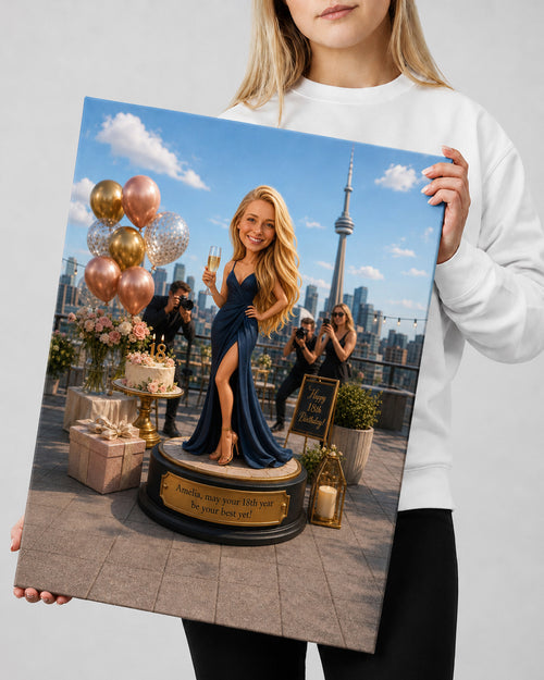 18th Birthday Portrait for a Girl. Red Carpet, Glamour. Caricature