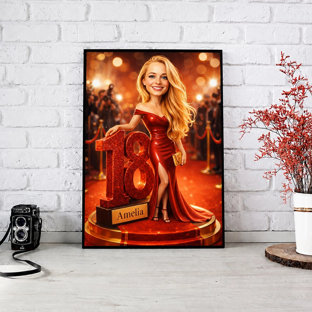 18th Birthday Portrait for a Girl. Red Carpet, Glamour. Caricature