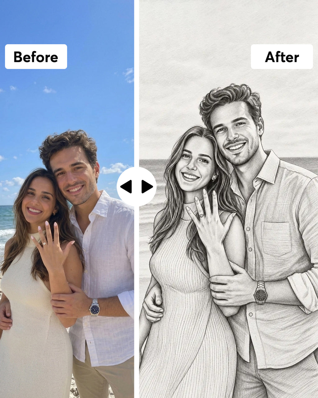 Custom Portrait From Photo, Personalized Wedding Gift, Pencil sketch, Anniversary Gifts For Wife Husband