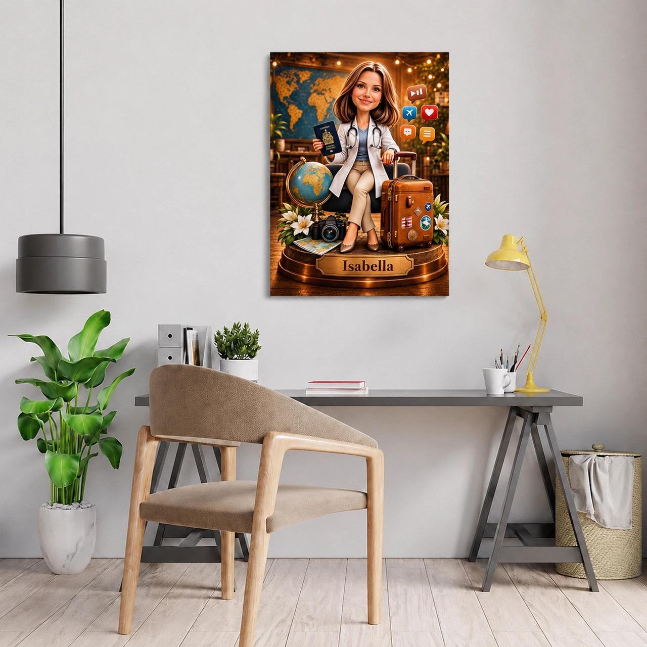 Traveler Caricature from Photo - Personalized Gift for Her