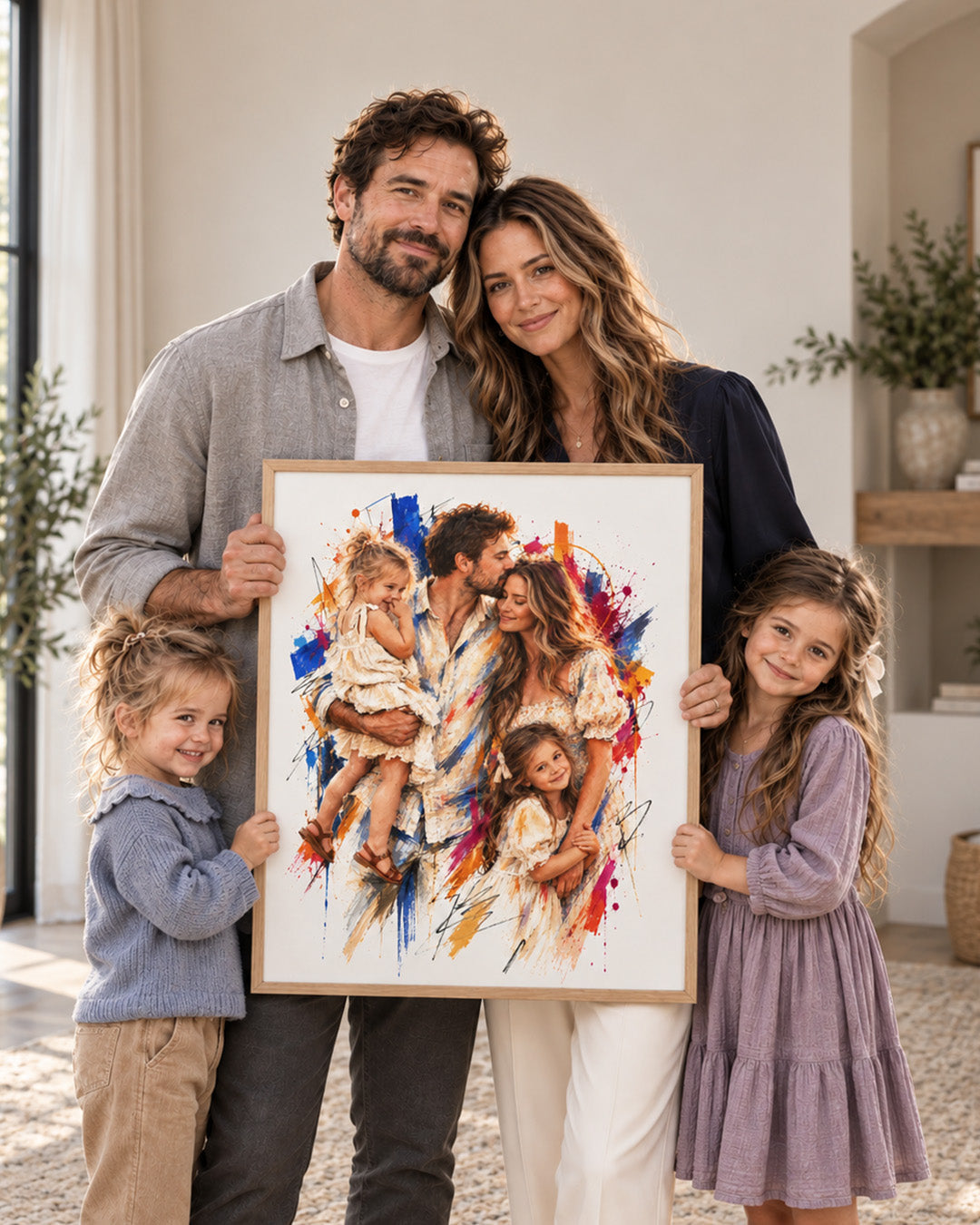 Custom Splash Watercolor Portrait From Photo: Anniversary, Wedding, Engagement,Family Gift