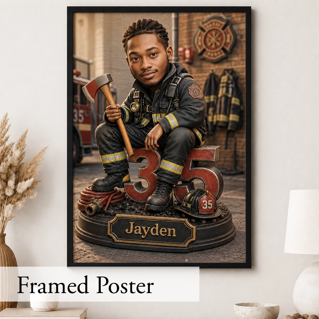 Firefighter Caricature from Photo - Birthday Gift for Husband