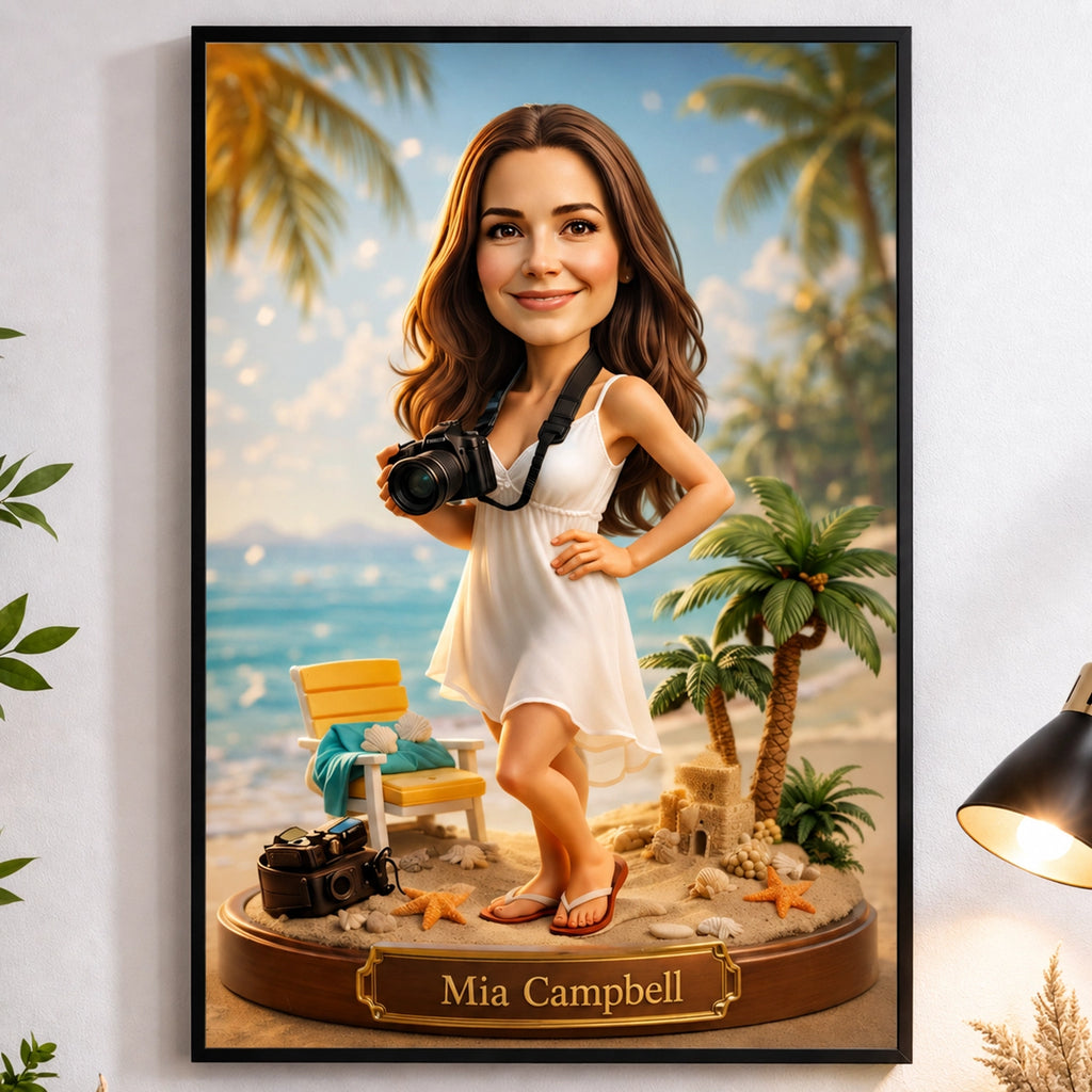 Traveler Caricature from Photo - Personalized Gift for Her