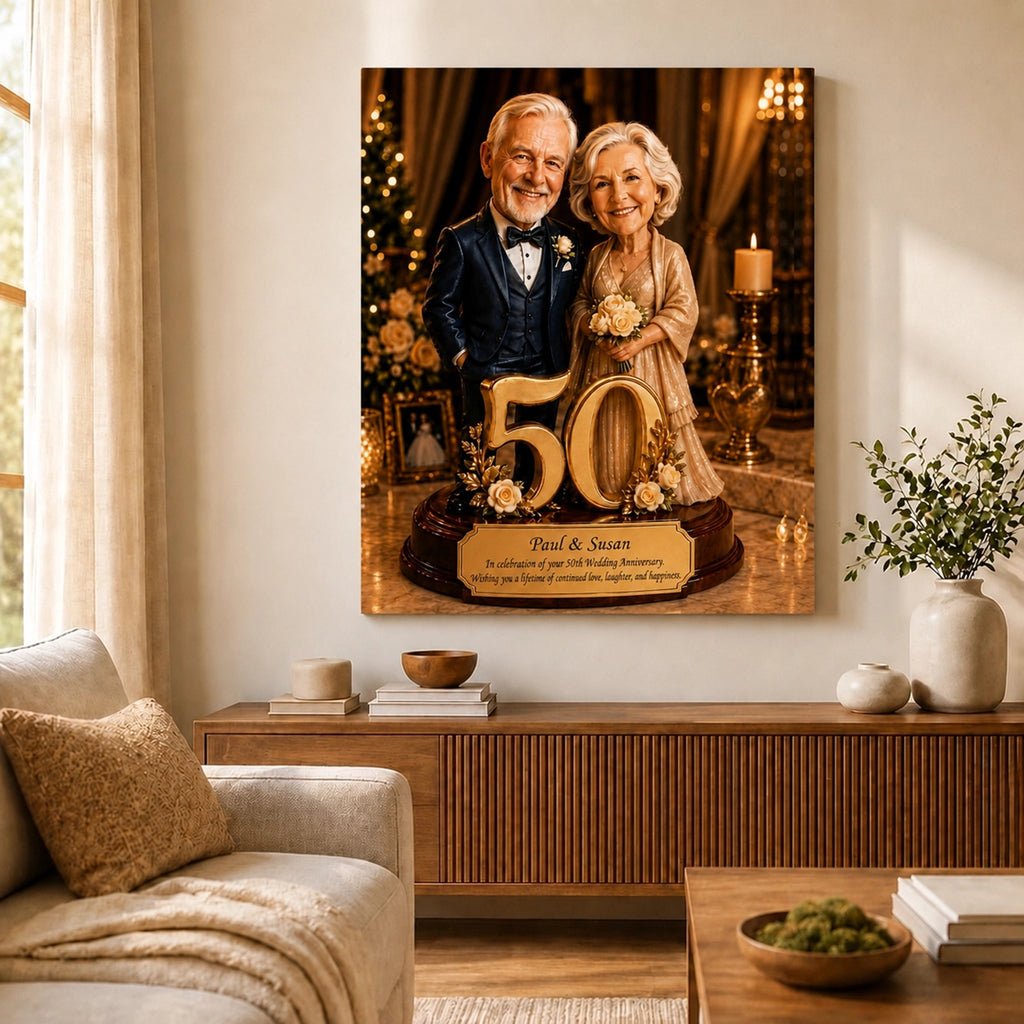 50th Wedding Anniversary Caricature from Photo - Personalized Gift