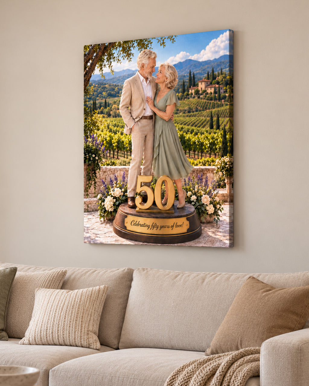 Anniversary Couple Portrait from Photo | Personalized Canvas Print | Anniversary Gift | Elegant Custom Portrait