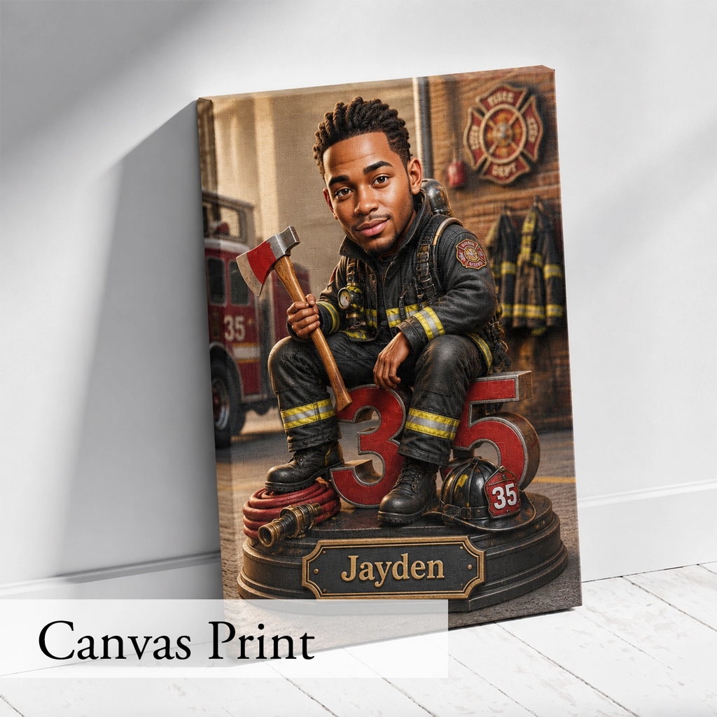 Firefighter Caricature from Photo - Birthday Gift for Husband