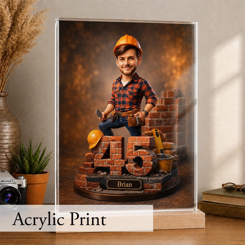 Custom Portrait Construction Worker - Personalized Gift