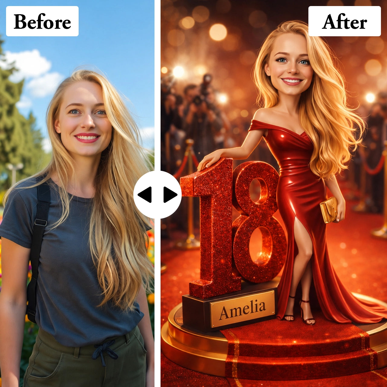 18th Birthday Portrait for a Girl. Red Carpet, Glamour. Caricature