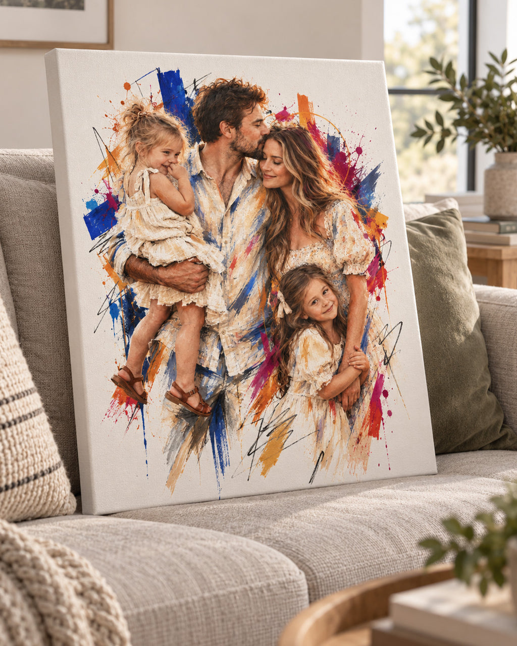 Custom Splash Watercolor Portrait From Photo: Anniversary, Wedding, Engagement,Family Gift