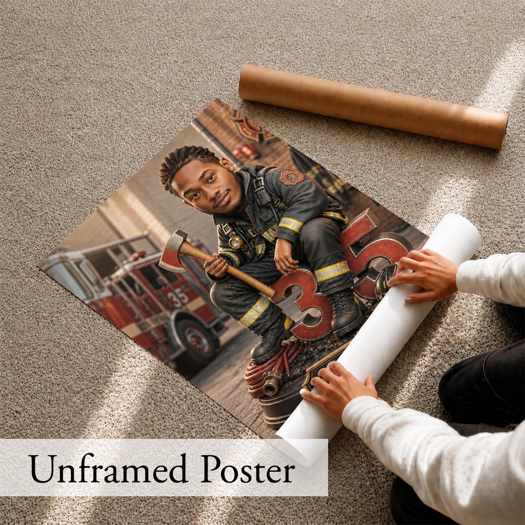 Firefighter Caricature from Photo - Birthday Gift for Husband
