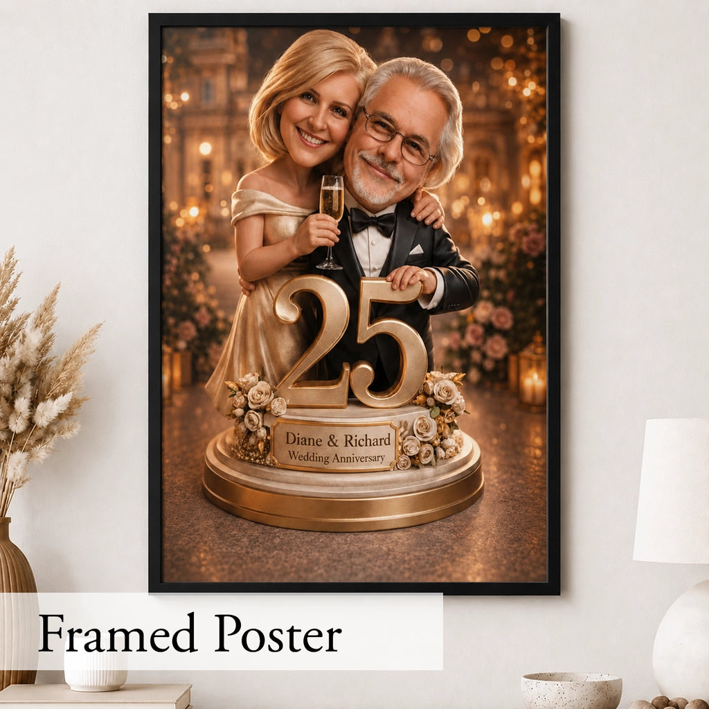 Personalized Wedding Anniversary Caricature from Photo - 25th, 30th, 40th or 50th