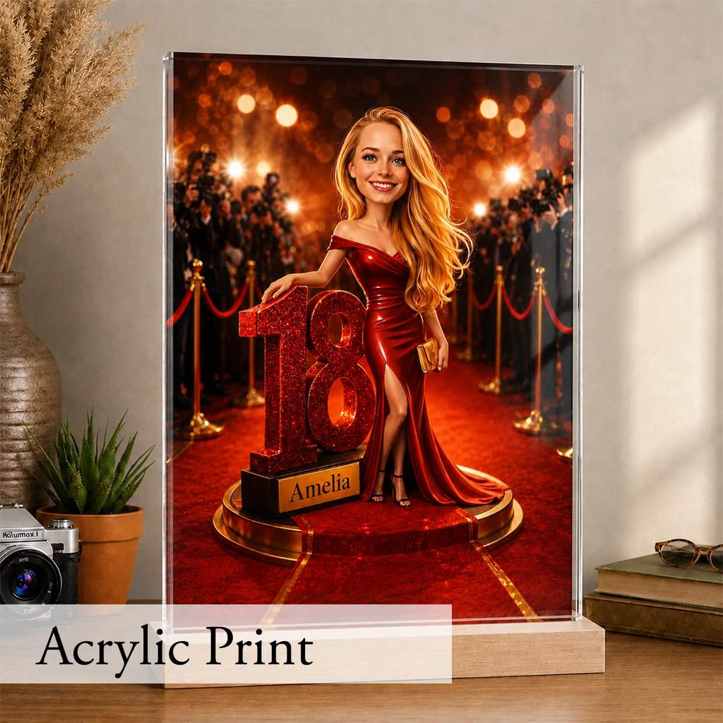 18th Birthday Portrait for a Girl. Red Carpet, Glamour. Caricature