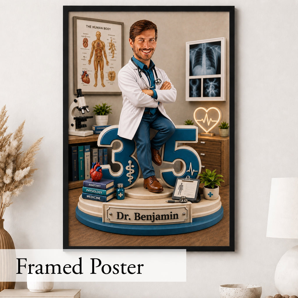 Doctor Caricature - Personalized Birthday Gift for Dad, Work Colleague, Husband