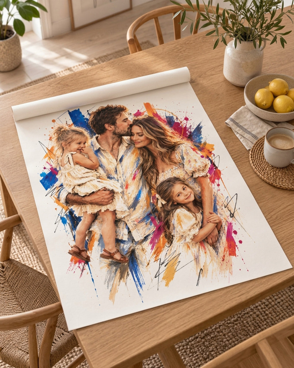 Custom Splash Watercolor Portrait From Photo: Anniversary, Wedding, Engagement,Family Gift
