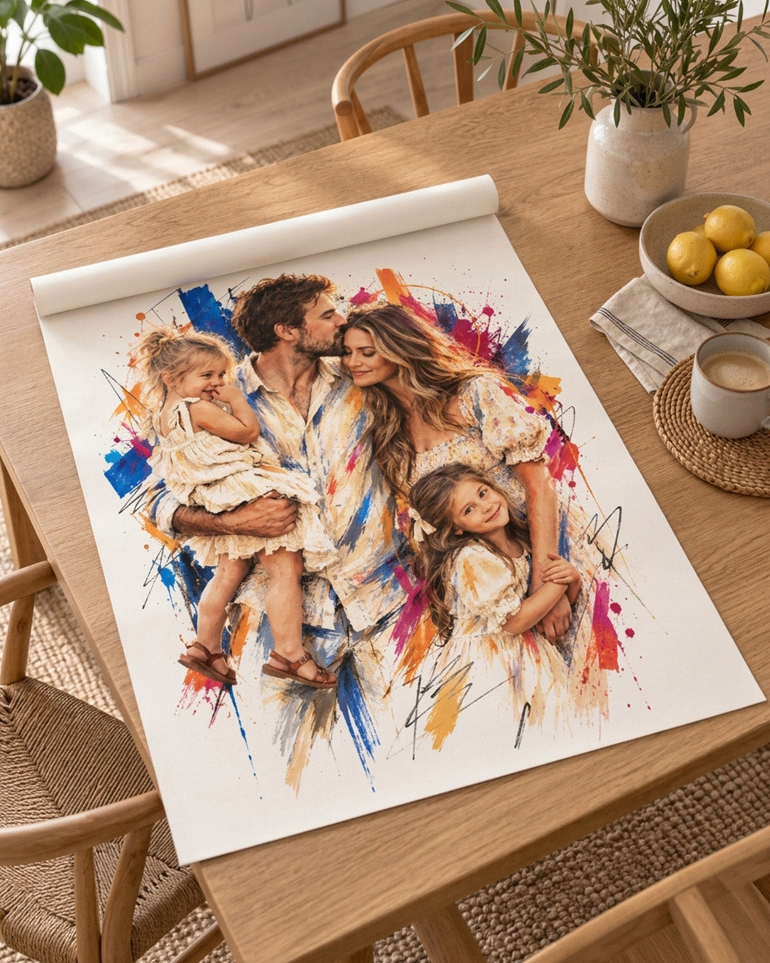 Custom Splash Watercolor Portrait From Photo: Anniversary, Wedding, Engagement,Family Gift