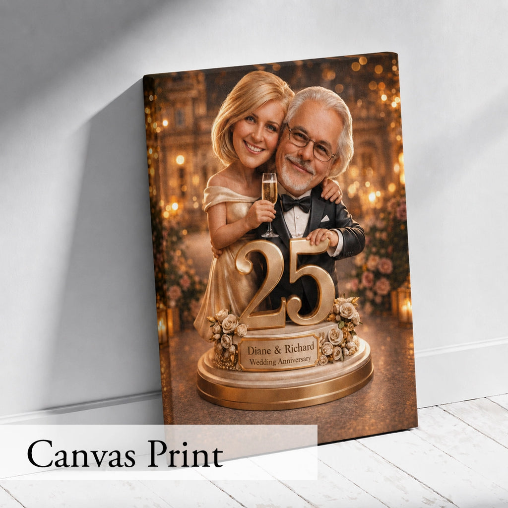 Personalized Wedding Anniversary Caricature from Photo - 25th, 30th, 40th or 50th