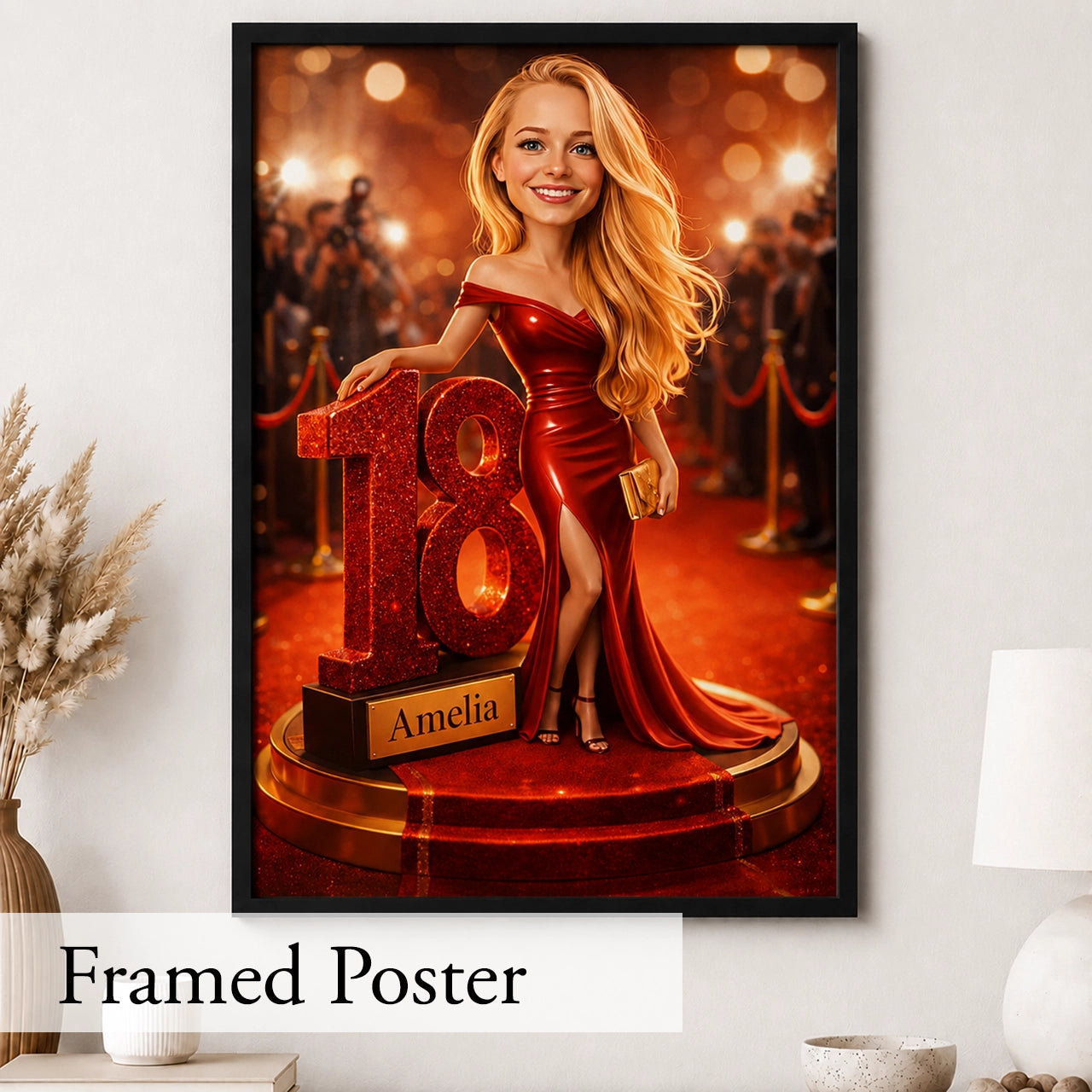 18th Birthday Portrait for a Girl. Red Carpet, Glamour. Caricature