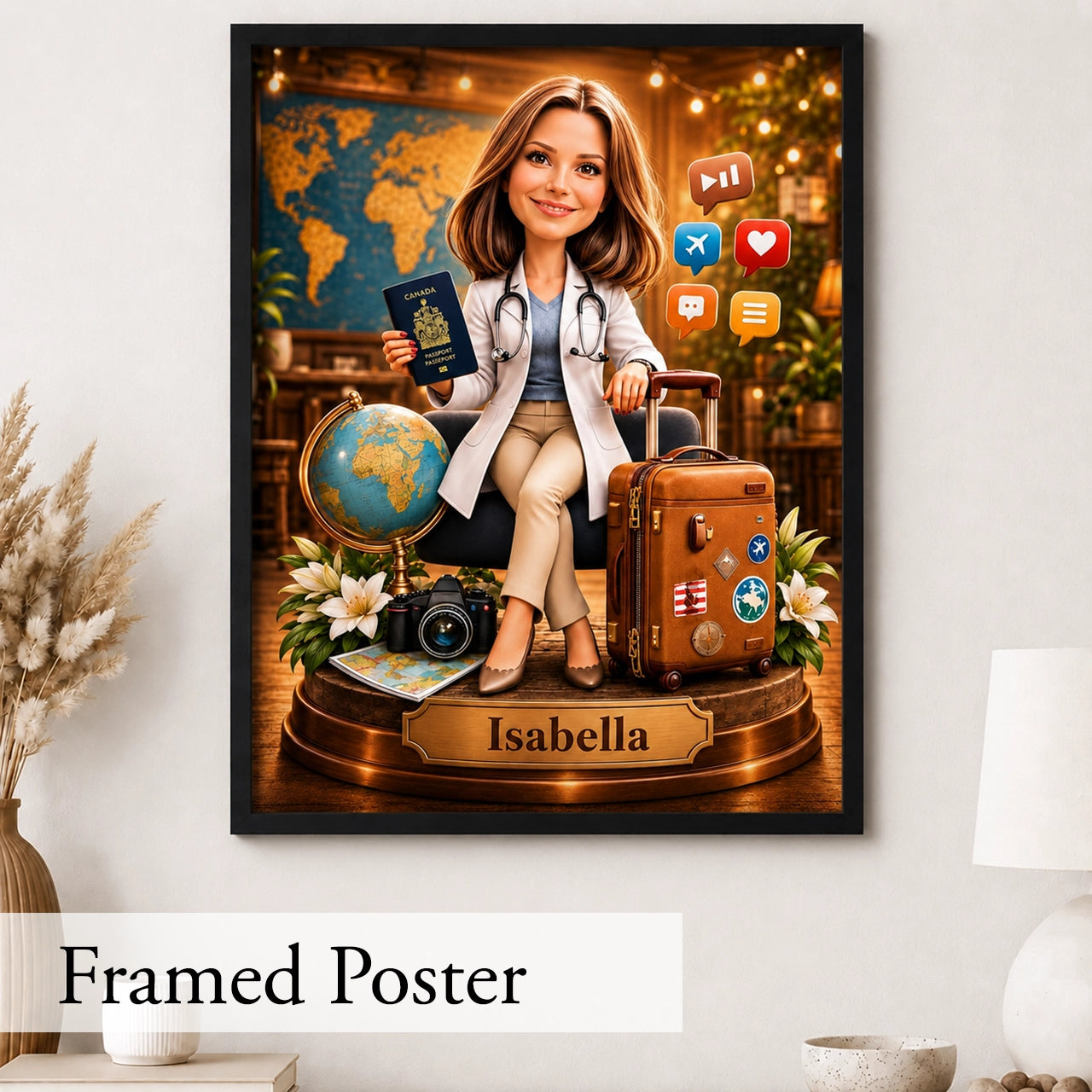 Traveler Caricature from Photo - Personalized Gift for Her
