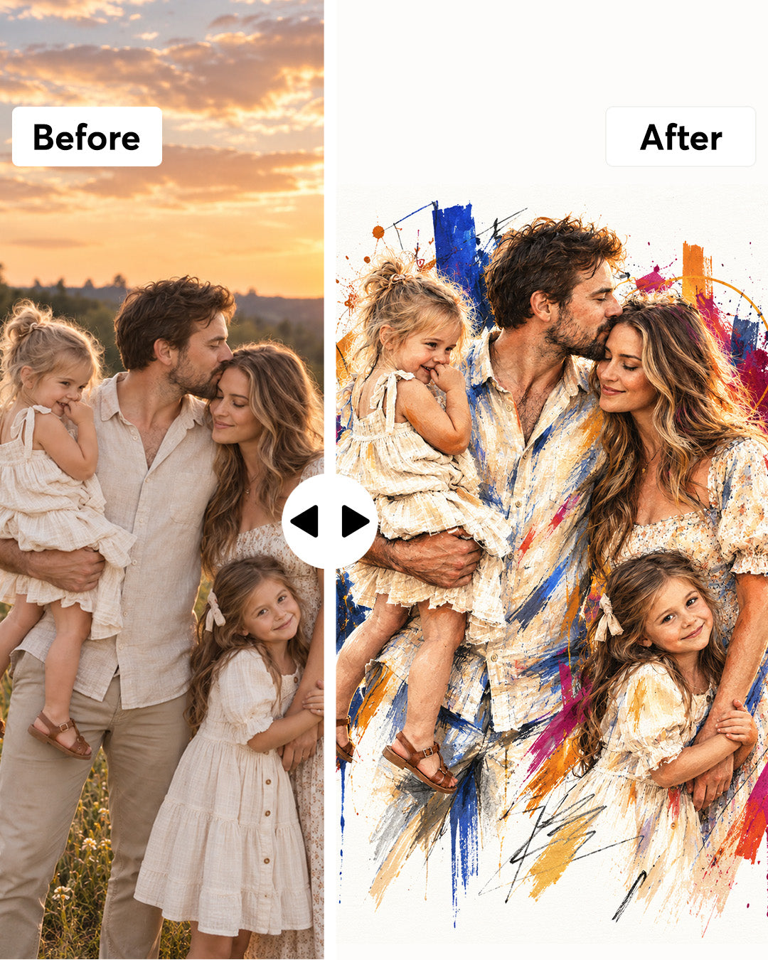 Custom Splash Watercolor Portrait From Photo: Anniversary, Wedding, Engagement,Family Gift