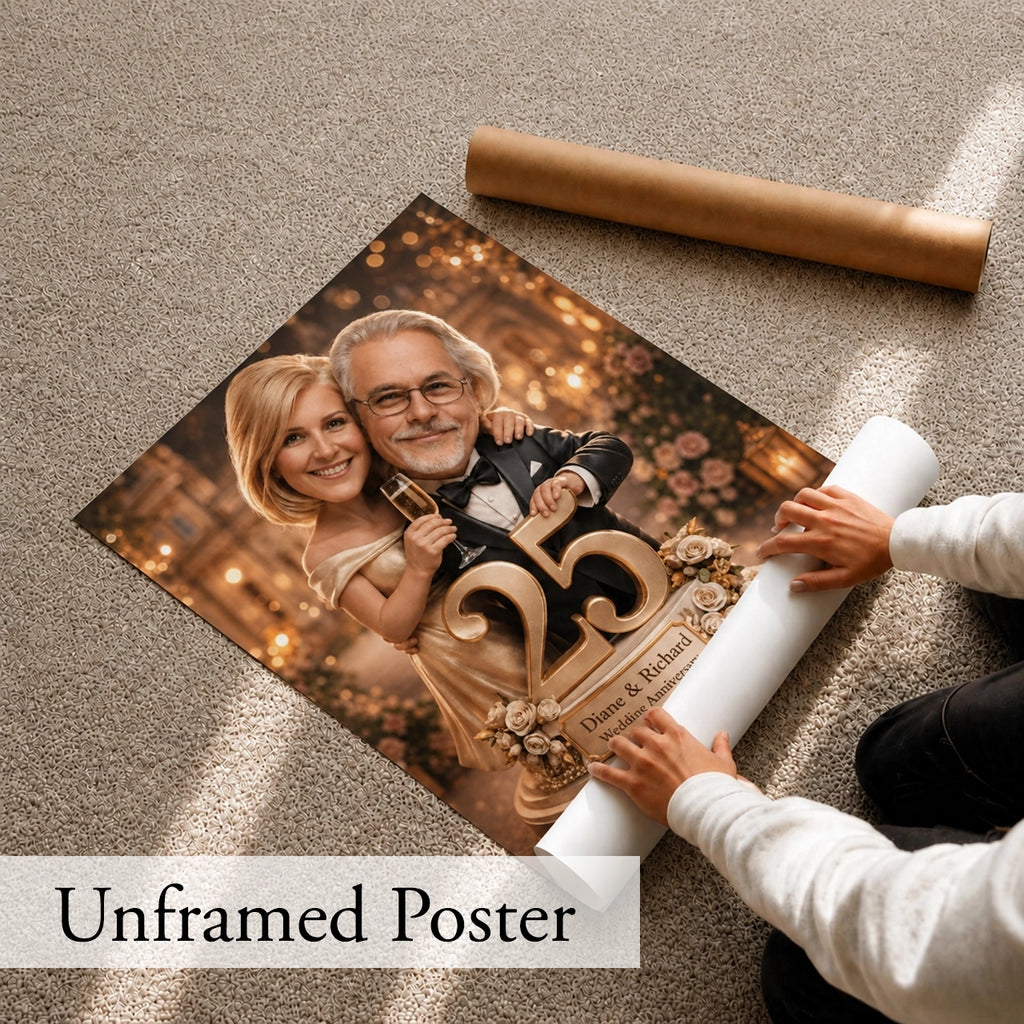 Personalized Wedding Anniversary Caricature from Photo - 25th, 30th, 40th or 50th