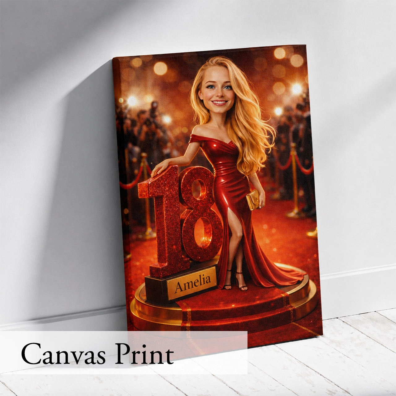 18th Birthday Portrait for a Girl. Red Carpet, Glamour. Caricature