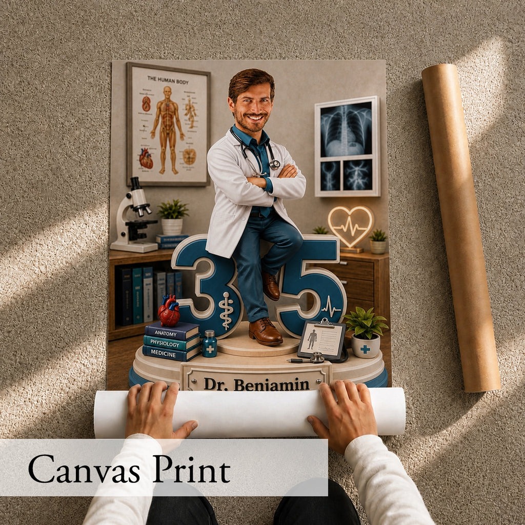 Doctor Caricature - Personalized Birthday Gift for Dad, Work Colleague, Husband