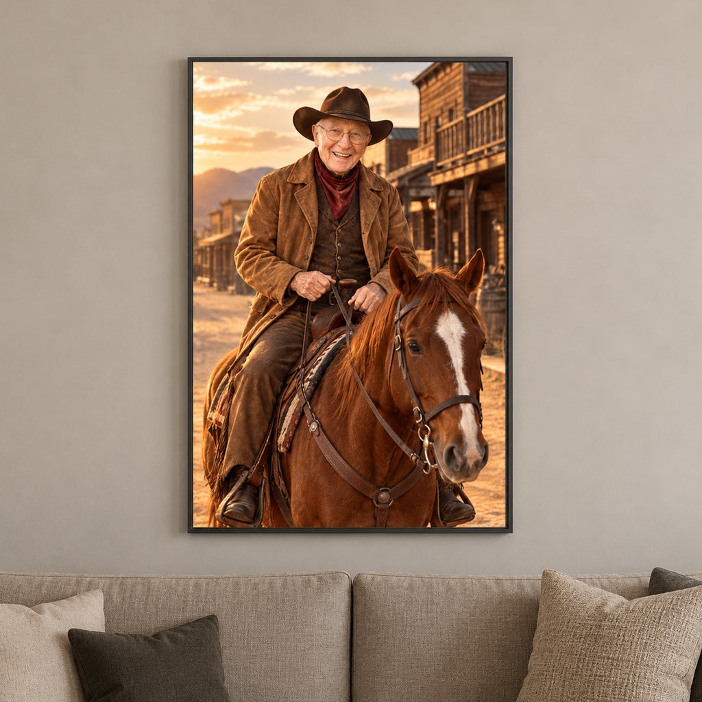 Custom Cowboy Man Portrait From Photo – Personalized Gift