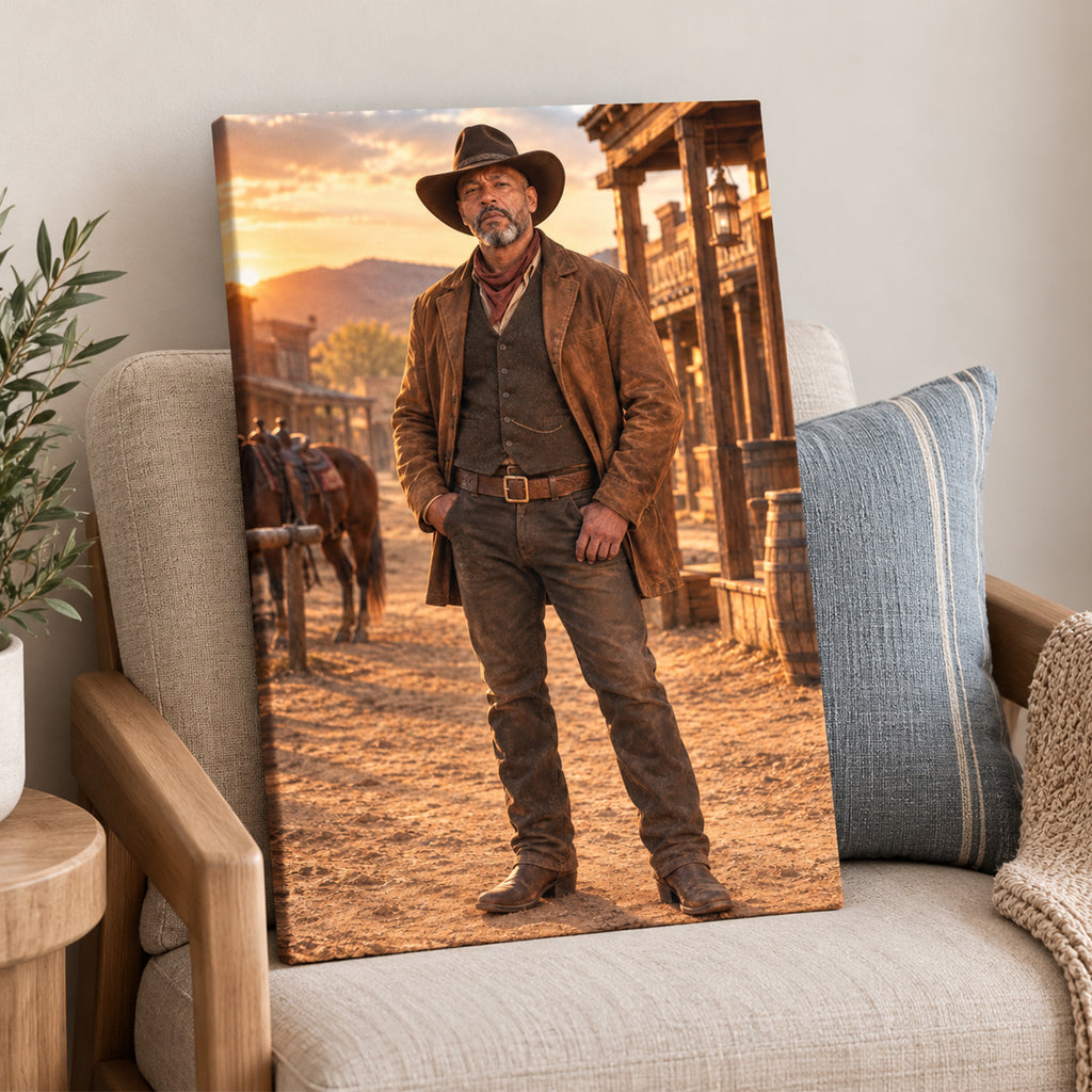 Custom Cowboy Man Portrait From Photo – Personalized Gift