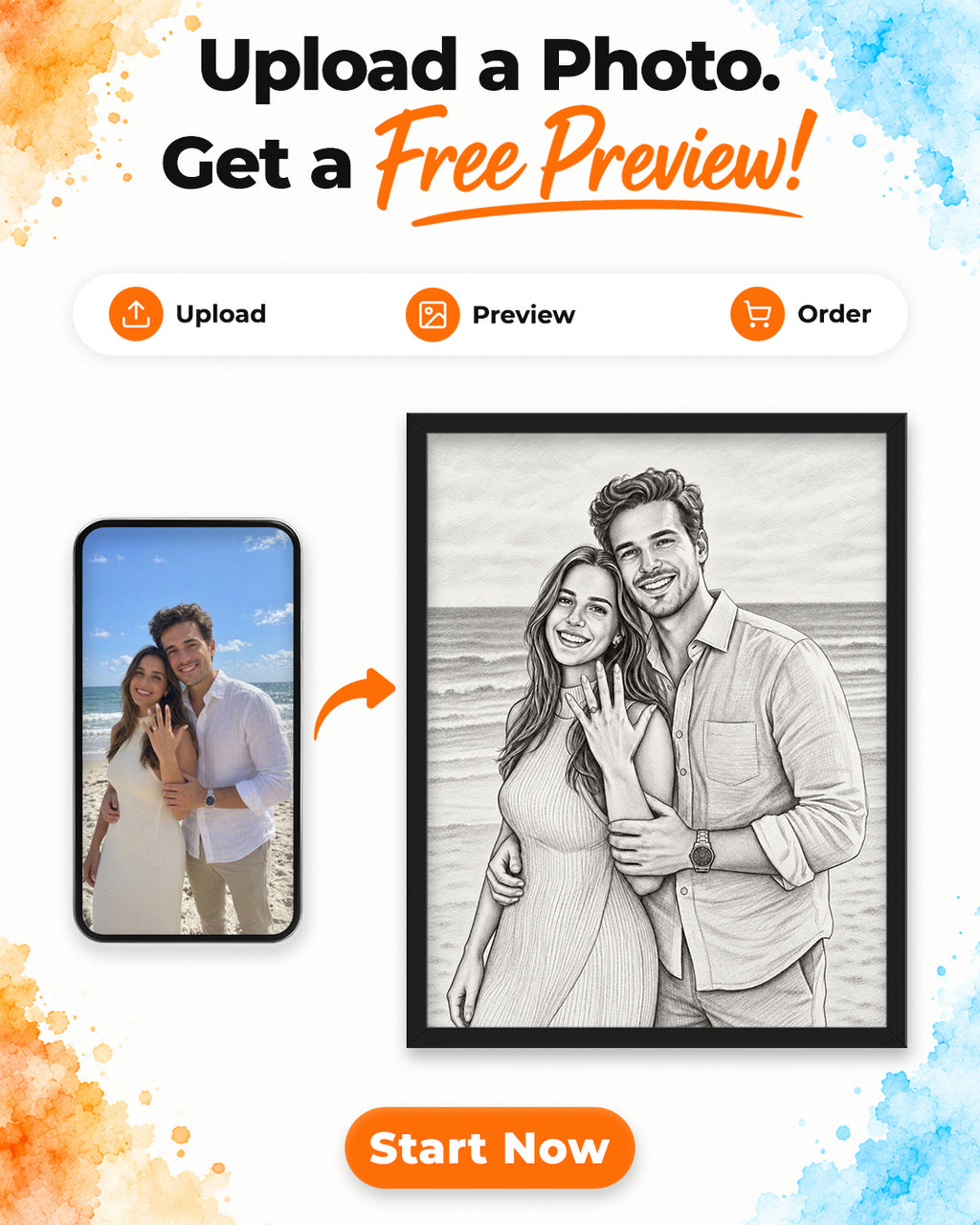 Custom Portrait From Photo, Personalized Wedding Gift, Pencil sketch, Anniversary Gifts For Wife Husband