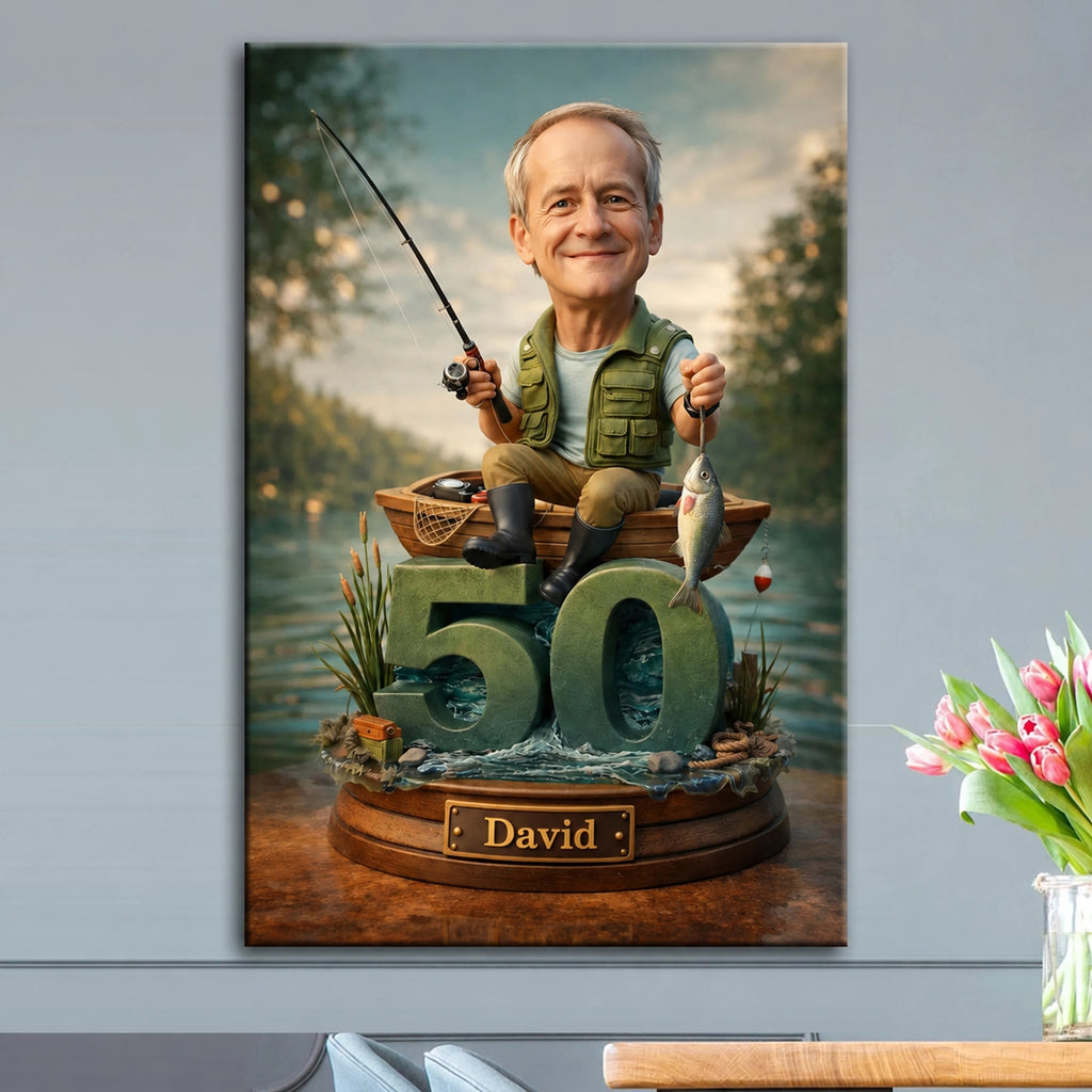 Fisherman Caricature from Photo - Personalized Gift for Him