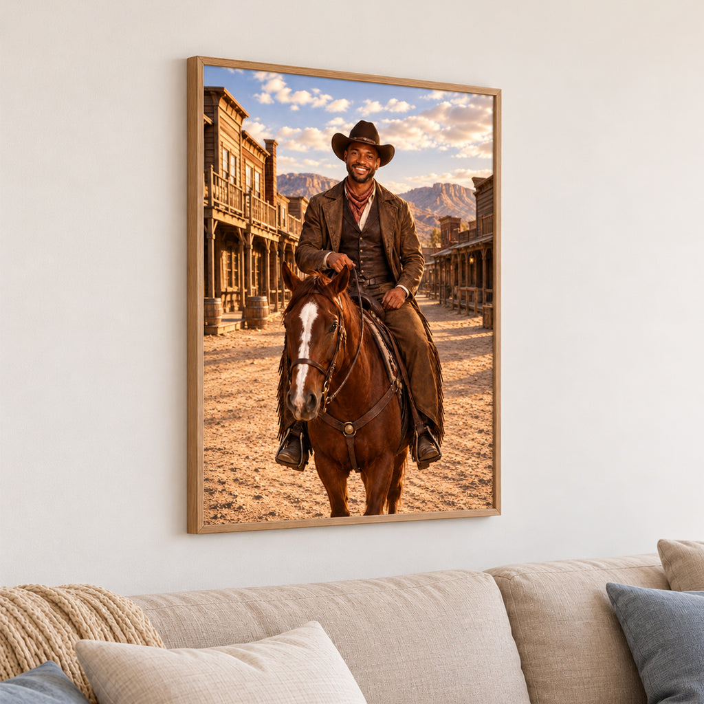 Custom Wild West Cowboy Portrait From Photo – Personalized Gift